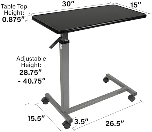 Vaunn Medical Cart Adjustable Overbed Table with Wheels – Rolling Bedside Table for Hospital, Portable Standing Cart & Laptop Desk for Bed, Couch, Wheelchair - Image 3
