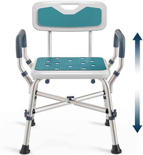 Shower Chair for Elderly and Disabled (450lb) with Padded Armrests and Back, Adjustable Height Shower Seat, Heavy Duty Shower Chairs for Inside Shower, Handicap - Teal by PELEGON