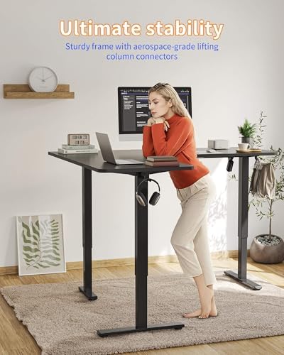 YIHAYO L Shaped Standing Desk Adjustable Height, 63 x 55 Inches Electric Corner Standing Desk, Black - Image 3