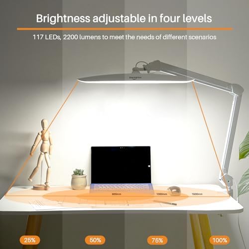 20-Inch LED Desk Lamp with Clamp, 24W 2200LM, Protected Arm, White - Image 2