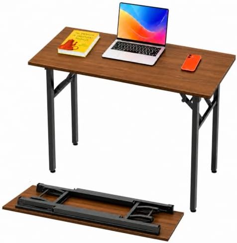 Folding Table Computer Desk - 43.3" No Assembly Folding Desk Design and Foldable Office Desk, Small Desk for Bedroom, Compact Storage Portable Use for Dorm and RV Small Space, Dark Walnut by HMFOR