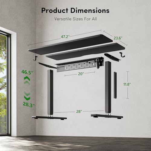 FEZIBO Electric Standing Desk with L-Shaped Crossbar & Cable Management System, 48 x 24 Inches Sit Stand up Desk, Adjustable Height Standing Desk for Home Office, Black - Image 2