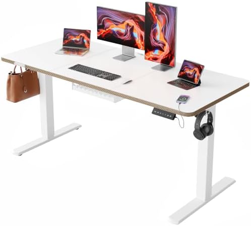 55 Inch Standing Desk with USB-C Port, Cable Management, White by Unknown
