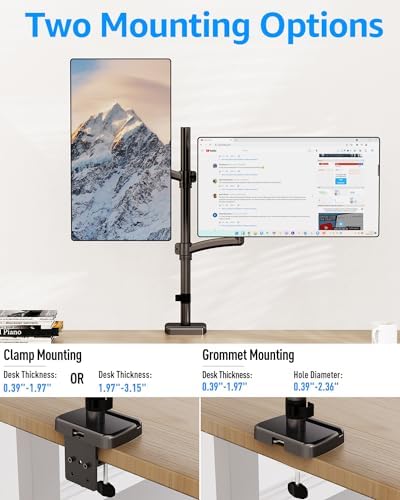 MOUNTUP Vertical Dual Monitor Mount Holds 4.4-17.6lbs, up to 32 Inch Stacked Monitor Mount with Gas Spring Arm with Clamp/Grommet Base, Dual Monitor Stand for Desk, For Home Office, VESA 75x75/100x100 - Image 6