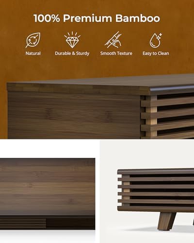 42" Dual Monitor Stand with Sliding Doors Desk Shelf Dark Bamboo - Image 5