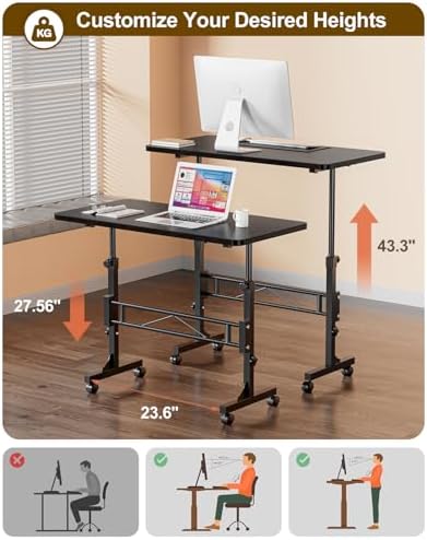 Small Standing Desk Adjustable Height,Mobile Stand Up Desk with Wheels - Image 2