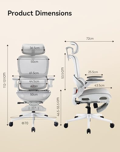 SIHOO B100 Pro Ergonomic Office Chair with Adaptive Lumbar Support, Computer Chair with Dual-Back, Desk Chair with 360° Rotatable & Flip-Up Armrests, 3D Wide Headrest, 2 Packs, Light Grey - Image 3