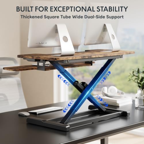 FLEXISPOT 36" Electric Standing Desk Converter, Motorized Sit to Stand Desk Riser, Height Adjustable Desktop Dual Monitor Workstation with Large Keyboard Tray, Rustic Color - Image 6