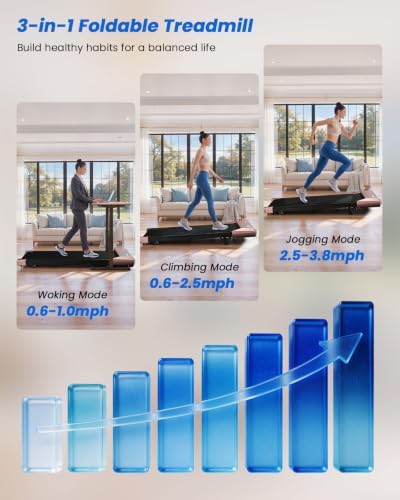 DeerRun Under Desk Walking Pad Treadmill for Home Office & Small Spaces, 6% Manual Incline, 0.6–3.8 MPH Walking Speed, 2.5 HP, 300 lb Capacity, App & Remote Control - Image 3