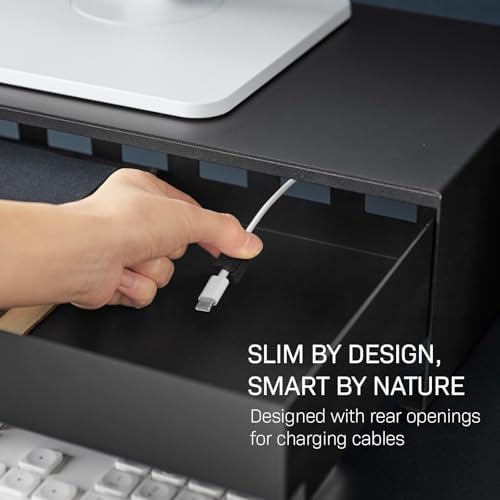 YAMAZAKI Home Monitor Stand with Drawer and Cable Management Riser, Black - Image 4