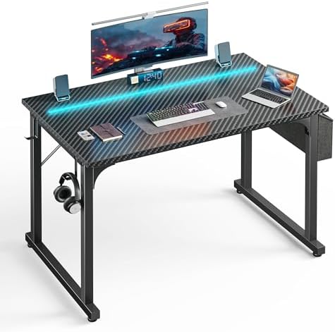 DurayLoly 40" Gaming Desk with Waterproof LED Lights for Bedroom,Black by Durayloly