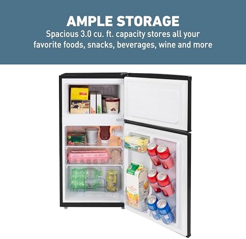 West Bend Mini Fridge with Freezer for Bedroom, Office, Bar or Dorm Room, Retro Compact Refrigerator features Glass Shelves, Manual Defrost and Adjustable Temperature Control, 3.1-Cu.Ft., Black - Image 5