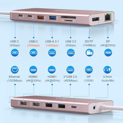 USB C Laptop Docking Station Dual Monitor 14 in 1 USB C Hub Multi Adapter - Image 2