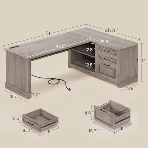 SEDETA Farmhouse 61" Executive Office Desk with Drawers for Home Office - Image 2