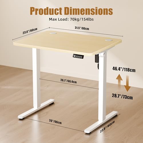 Small Standing Desk, 32"x24" Height Adjustable Sit-Stand, Home Office, Oak - Image 4