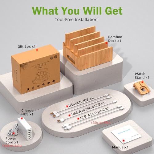 Pezin & Hulin Bamboo Charging Stations with 5 Port USB Charger & 5 Cables - Image 2