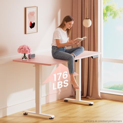 Veken 55 Inch Large Electric Standing Desk, Gaming Table, Pink - Image 5