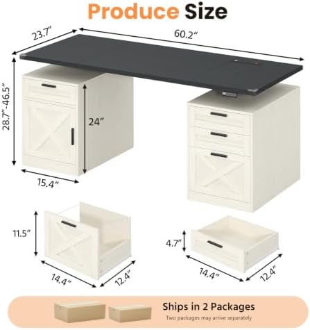 YOMILUVE 60" Farmhouse Electric Standing Desk with Drawers for Home Office - Image 2