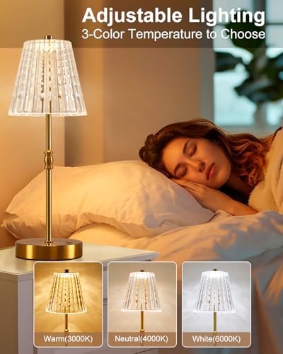 SAIWEYA Cordless Table Lamp Battery Operated Touch Dimming Crystal Lamp - Image 3