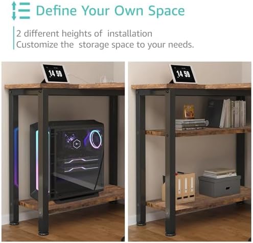 Lufeiya L Shaped Computer Desk with Drawers & Storage Shelves, 55 Inch Corner Desk with Power Outlet for Home Office Bedroom, L-Shaped Teen PC Gaming Desks with Fabric Drawer, Rustic Brown - Image 7