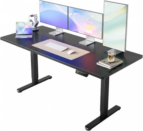 HUANUO 63x28 Inch Electric Standing Desk, Adjustable, Carbon Fiber Black by HUANUO