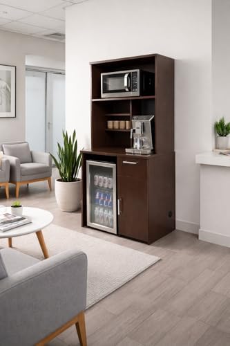 BREAKtime Compact Fridge and Microwave Space Hutch Cabinet, Commercial Office Breakroom Coffee Station, Fully Assembled, 36" W x 24" D x 75" H, Appliances Not Included, Espresso - Image 4
