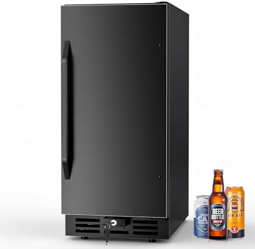 15 Inch Beverage Cooler, 127-Can Stainless Steel Drink Refrigerator with Reversible Door, Built-in or Freestanding Mini Fridge with Blue LED Light, Lock and Key for Indoor Outdoor Use, Black by Velieta-SpecialistinFridge