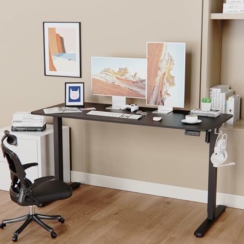 LongKe Electric Standing Desk Adjustable Height, 55x24 Inches Sit Stand up Desktop for Home Office, Ergonomic Rising Computer Table with Memory Preset, Black - Image 2