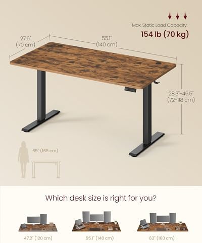 VASAGLE Electric Standing Desk, Height Adjustable, 55.1 x 27.6 Inches - Image 3