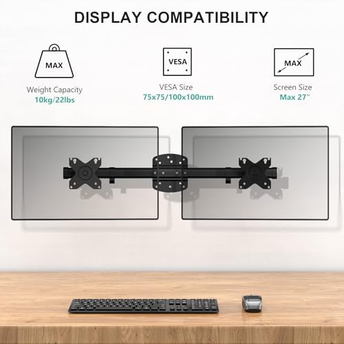 WALI Dual Monitor Wall Mount for 13-27 inch Screens, up to 22lbs - Image 2
