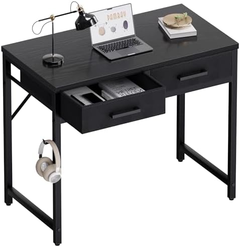 Pamray 32 Inch Small Computer Desk with 2 Drawers for Bedroom Study Writing Home Office Table for Small Spaces Black by PAMRAY