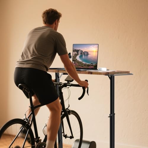Adjustable Treadmill Walking Pad Desk, for Bike/Cycling Trainer, Workstation Standing Desk, Trainer Stand Table for Indoor, Treadmill Attachment-Exercise While Working or Watching TV, Rustic Brown - Image 6