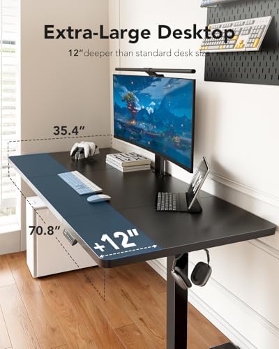 HUANUO 71 x 35 Inch Large Electric Standing Desk, Brushless Motor, Black - Image 4