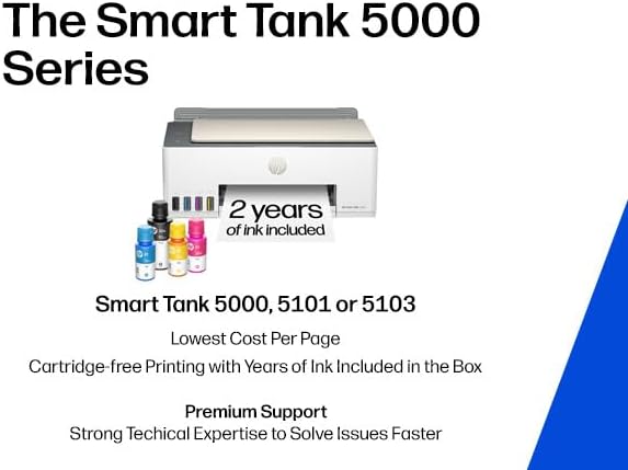 HP Smart Tank 5000 Wireless All-in-One Ink Tank Printer, Scanner, Copier with 2 Years of Ink Included, Best-for-Home, Cartridge-Free, Refillable and AI-Enabled. (5D1B6A) - Image 6