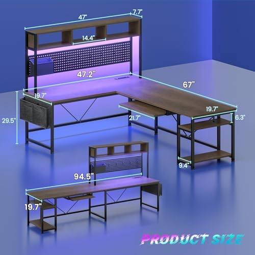 SEDETA L Shaped Gaming Desk with LED Lights and Pegboard for Home Office - Image 2
