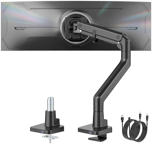 monTEK Heavy Duty Monitor Arm, 17-57" Ultrawide, Gas Spring, with USB，Black by monTEK