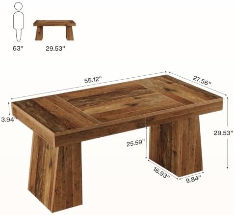 Tribesigns 55-Inch Executive Desk, Thick Wood Office Computer Desk with Double Pedestal, Modern Minimalist Workstations Writing Table Conference Table Furniture for Home Office, Walnut Finish - Image 2