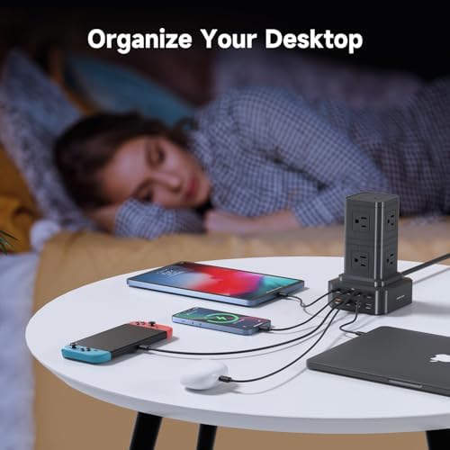 Charging Station (100W), 17-in-1 USB C Power Strip with Surge Protection, 6.6Ft Extension Cord, 4 USB C and 4 USB A Ports, 9 AC Outlets for Home Office Dorm Room - Image 4
