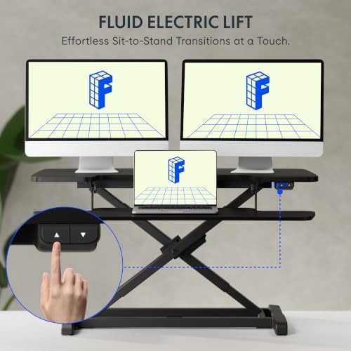 FLEXISPOT 36" Electric Standing Desk Converter, Motorized Sit to Stand Desk Riser, Height Adjustable Desktop Dual Monitor Workstation with Large Keyboard Tray, Black - Image 3