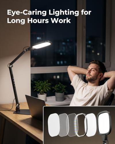 LED Desk Lamp for Home Office Video Calls, Reading, Swing Arm Task Lights - Image 3