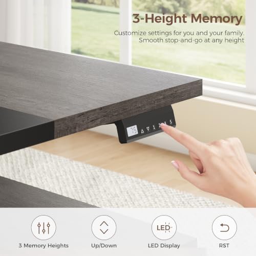 71" Electric Standing Desk with Drawers, Electric Height Adjustable Executive Desk with Lockable File Cabinet, Home Office Desk, Open Storage Compartments, Built-in Power Outlet, Relief Gray+Black - Image 5