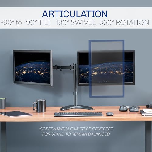 VIVO STAND-V002F Dual LED LCD Monitor Free-Standing Desk Stand for 2 Screens up to 27 Inch Heavy-Duty Fully Adjustable Arms with Max VESA 100x100mm - Image 4