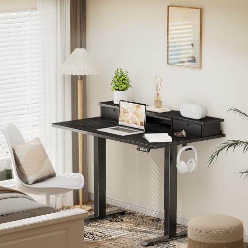 Veken 47x28 in Electric Standing Desk with Drawers, Adjustable Table, Black - Image 2