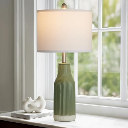 24.5" Ceramic Table Lamp for Bedroom, Sage Green Table Lamp for Living Room End Table, Small Farmhouse Bedside Lamp for Nightstand (1 Pack) by Luxeflow