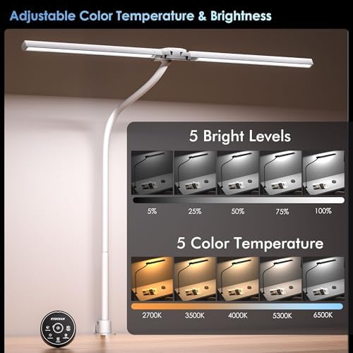 EYOCEAN Desk Lamp with Clamp, 31.5" LED Desk Lamp for Home Office, 24W Double Head Desk Light, Dimmable & Color Temperature, Table Lamp with Remote Control, Brightest Computer Monitor Light - Image 6