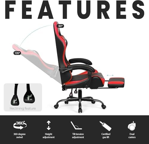 N-GEN GAMING Gaming Chair with Footrest, Lumbar, High-Back, Red Black - Image 5