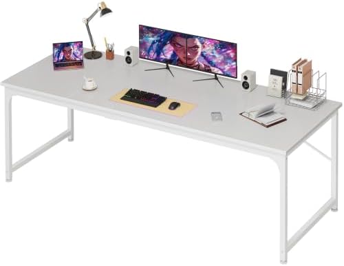 PRAISUN 70 Inch Computer Desk, Office Desk, Spacious Desktop, White by PRAISUN