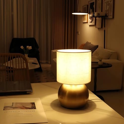 Modern Small Table Lamp Set of 2, Minimalist Nightstand Bedside Lamps with One-Button Inline Switch, H 10.4 Inch Desk Light for Bedroom, Living Room,Including Light Bulb（Golden） - Image 6