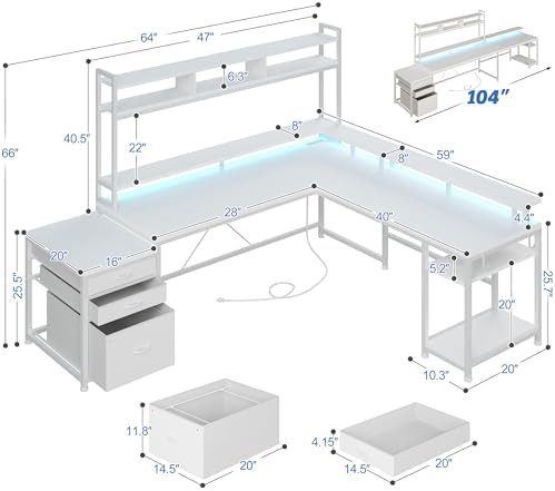 EnHomee 104''L Shaped Desk with 4 Layouts,Outlet for Two Person Home Office - Image 2