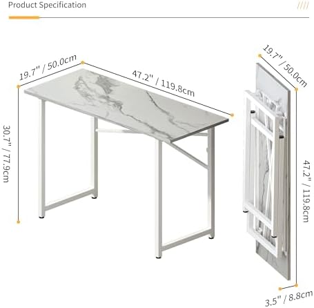 Lutown-Teen 47 inch Folding Desk No Assembly Required, White Marble - Image 3